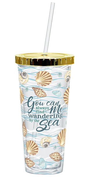 Oak Patch Gifts Coastal: Straw Cup: Shells Wandering by the Sea