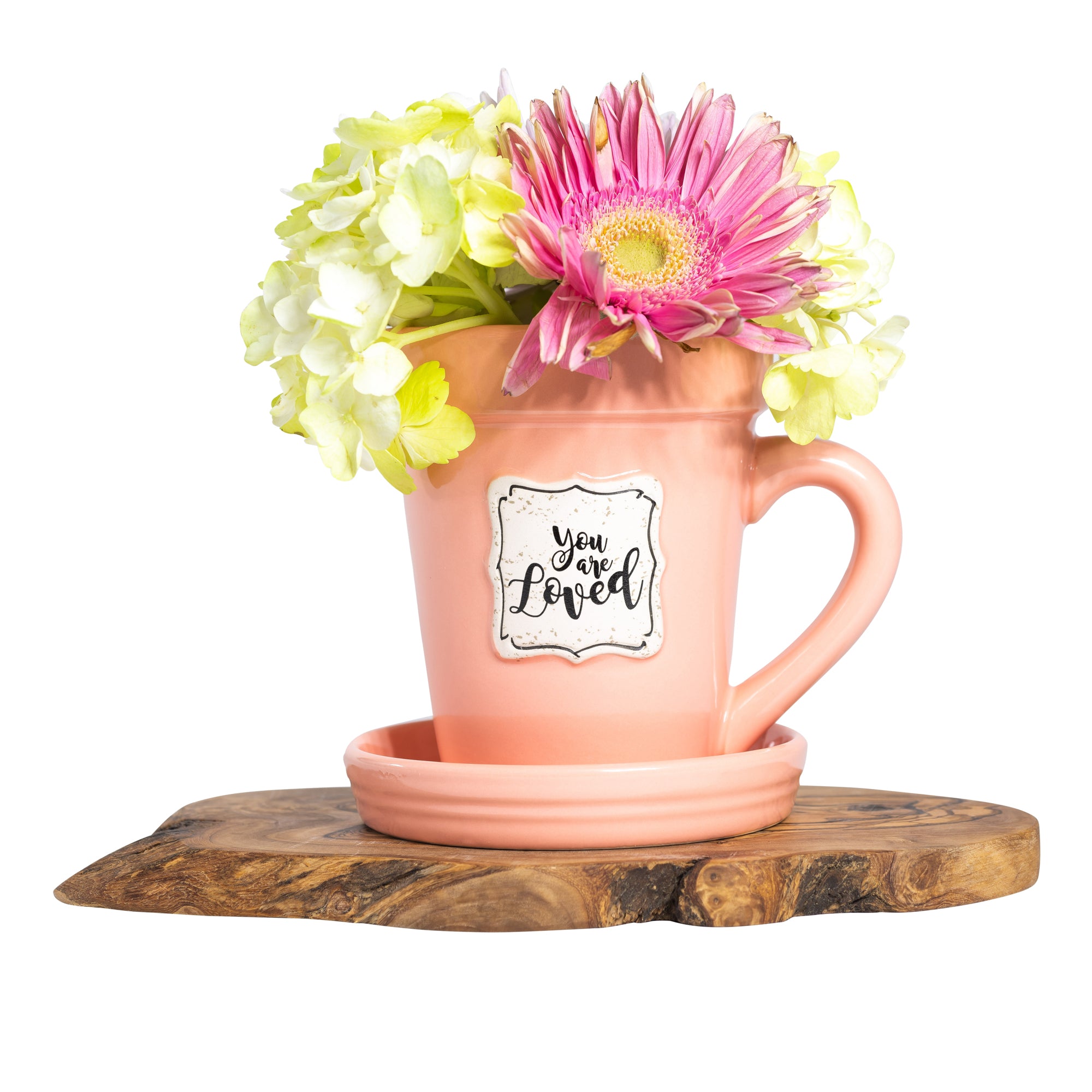 Peach Flower Pot Mug - “You Are Loved”